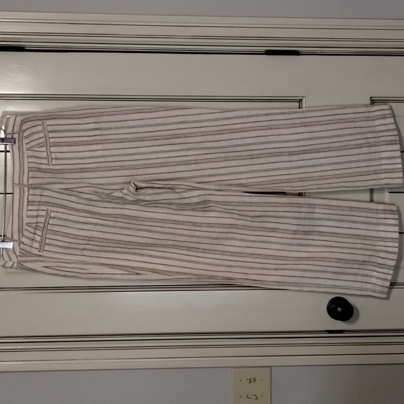 Chicos wide leg pants pinstriped size 10 ivory red black Size 1.5 100% linen - Picture 4 of 11